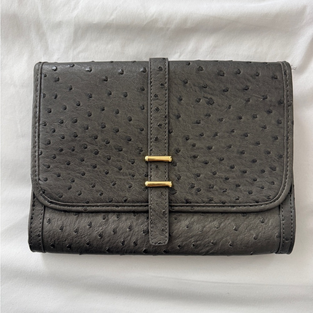 Forever 21 Black Ostrich-Texture Clutch Wallet with Gold Accents